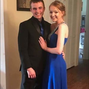 Royal blue beaded prom dress